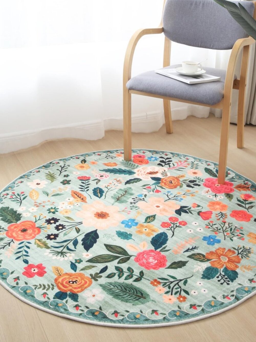 Round Area Rug 4ft Washable, Green - Picture 6 of 8